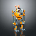 Mechanical Robot 3D Model With Orange Gray Spherical Body Mechanical Arms Legs And Antennae