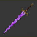Fantasy Flaming Sword With Purple Blade Golden Hilt And Brown Handle