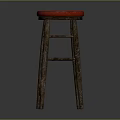 Red Padded Seat Bar Stool With Sturdy Wooden Frame And Classic Design