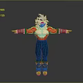 3D Animated Character Creature With Silver White Hair Red Coat Blue Pants Muscular Arms Outstretched