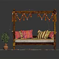 Single Bed With Wooden Frame Hanging Tassels Colorful Striped Pillows And Striped Rug