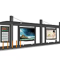 Modern Urban Bus Station With Shelter Billboards And Yellow Bollards