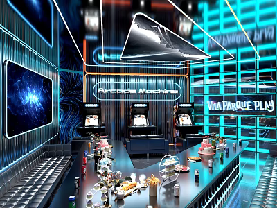 Modern KTV Room With Neon Lights And Bar Counter 3d model