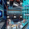 Modern KTV Room With Neon Lights And Bar Counter
