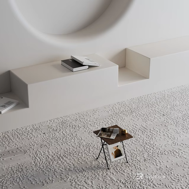 Modern Side Table With Magazine And Decor On Textured Carpet Interior Space 3d model 