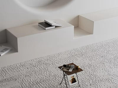 Modern Side Table With Magazine And Decor On Textured Carpet Interior Space 3d model