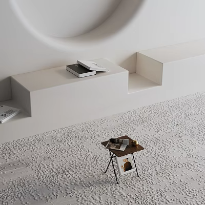 Modern Side Table With Magazine And Decor On Textured Carpet Interior Space 3d model