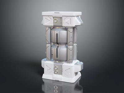 Futuristic Tech Device Structure With White And Silver Multi Layered Design And Interfaces 3d model