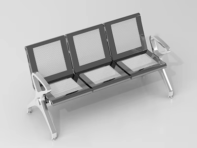 Modern Public Chair With Three Seats Metal Frame Mesh Backrest And Armrests 3d model