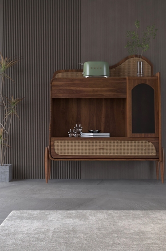 Simple Sideboard Entrance Cabinet Walnut Wood Side Cabinet Retro Style Storage Cabinet 3d model