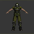 3D Model Of Warrior Character In Metallic Armor With Green Pants And Helmet