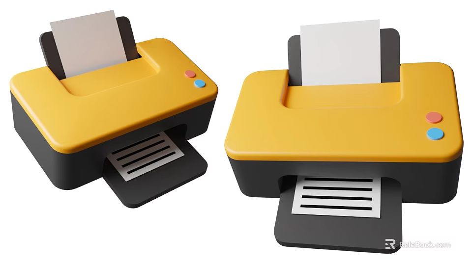 Yellow Office Printers With Paper Output And Black Base For Workplace Use 3d model 