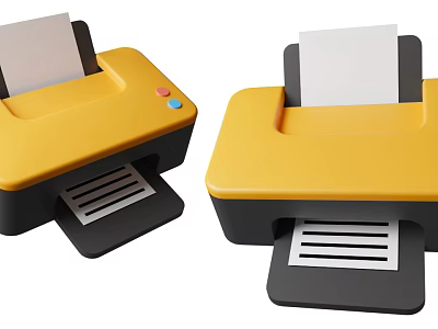 Yellow Office Printers With Paper Output And Black Base For Workplace Use 3d model