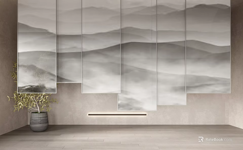 Modern Luxury Mountain Pattern Curtains For Living Room Interior Design 3d model