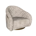 Elegant Beige Velvet Single Sofa With Quilted Pattern And Gold Trim Design