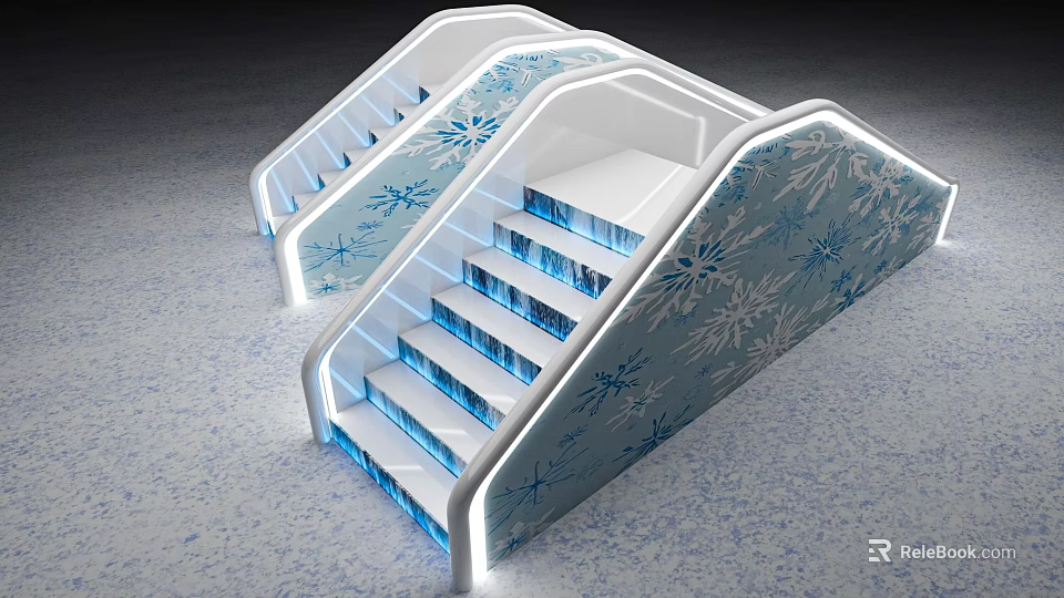 Interactive Area With Modern Staircase Snowflake Patterns And LED Lighting 3d model 