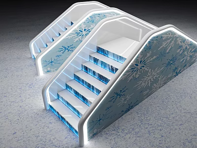 Interactive Area With Modern Staircase Snowflake Patterns And LED Lighting 3d model