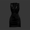 Elegant Black Sleeveless Dress with V Neck Waist Belt and Side Slit