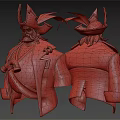 3D Pirate Character Model With Horned Hat Feathers Coat Front And Back Views 3d model