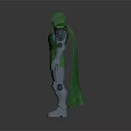 Game Movie Character Wearing Green Cape And Metallic Armor Detailed 3D Design