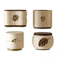 Modern Bedside Tables With Elegant Beige Brown Finish Gold Handles And Leaf Decoration