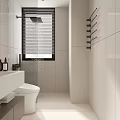 Modern Bathroom Interior Design With White Tile Walls Shower Area Toilet Vanity And Towel Rack