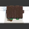 Cartoon Style House Scene With Red Roof Green Awnings Windows Front Table Chair And Fence