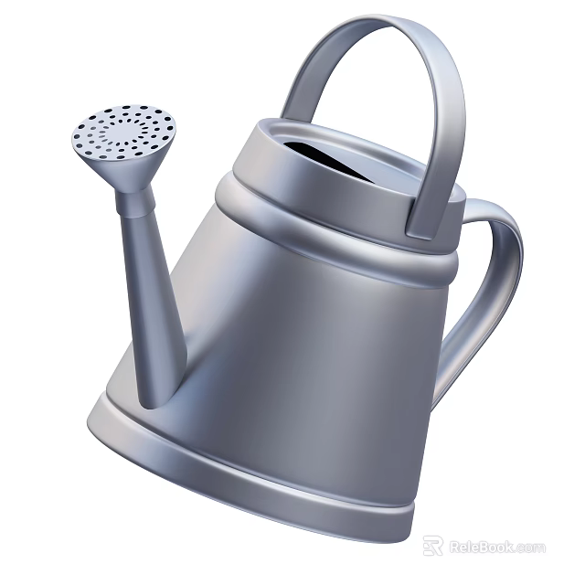 Silver Stainless Steel Watering Can With Ergonomic Handle For Home Garden 3d model 