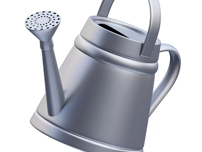 Silver Stainless Steel Watering Can With Ergonomic Handle For Home Garden 3d model