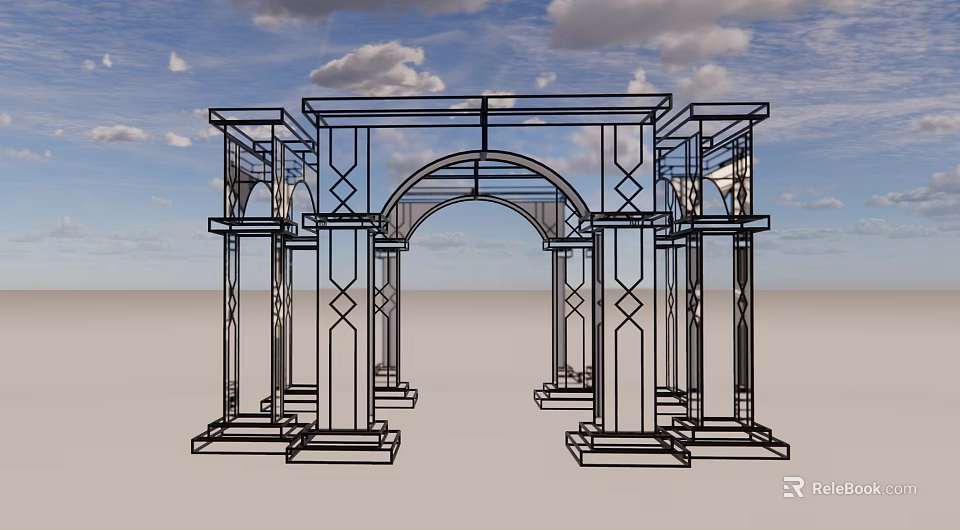 Event Entrance Gate Featuring Arched Top And Ornate Columns With Geometric Patterns 3d model 