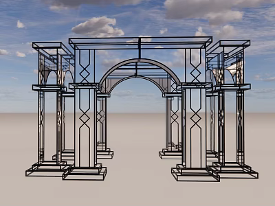 Event Entrance Gate Featuring Arched Top And Ornate Columns With Geometric Patterns 3d model