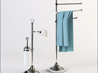 Modern Chrome Bathroom Towel Rack and Toilet Paper Holder with Round Base 3d model
