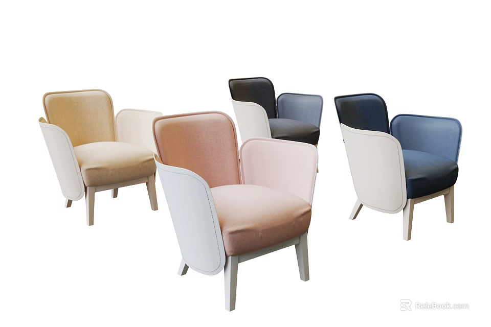 Stylish Modern Armchairs With Multiple Colors And Wooden Legs For Home Decor 3d model 