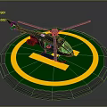 Helicopter Parked On Circular Platform With Yellow And Green Rings 3d model