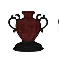 Decorative Ceramic Vases in Red and Blue with Double Handles and Textured Designs on Black Bases