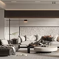 Modern Living Room Interior Design With Sofa Round Coffee Table And Textured Accent Wall