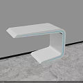 Modern White Irregular Shape Table Featuring Blue Lines Against Wall On Marble Floor 3d model