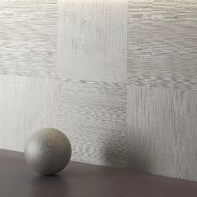 Light Colored Square Wall Tiles With Various Textures And Gray Spherical Object 3d model