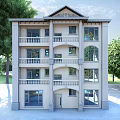 Three Story Detached Villa With Modern Exterior Balconies Large Windows And Trees Around