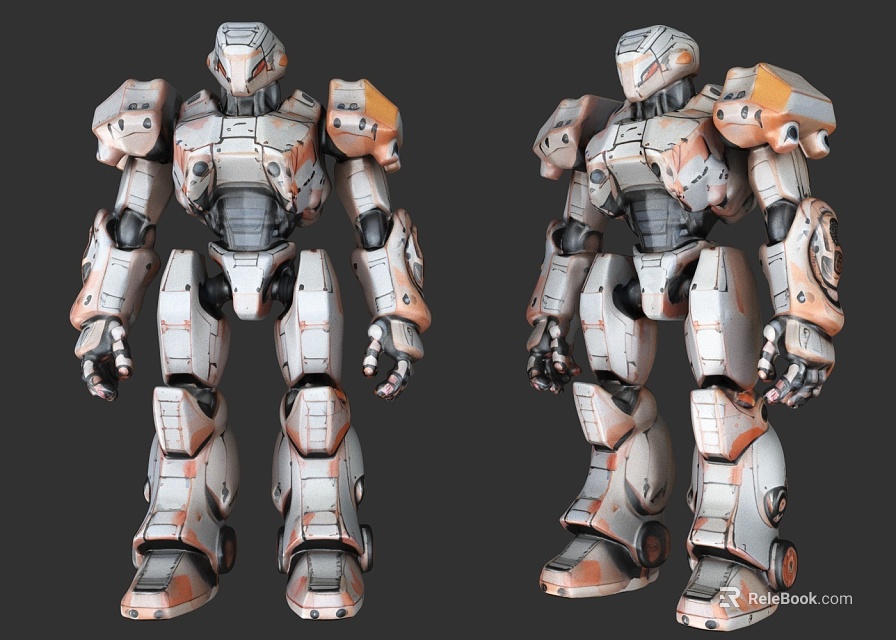 Game Movie Character Sci Fi Robot With Metallic Armor White Orange Detailed Mechanical Design 3d model 
