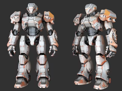 Game Movie Character Sci Fi Robot With Metallic Armor White Orange Detailed Mechanical Design 3d model