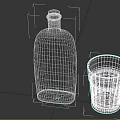 Vintage Glass Bottle with Cork and Clear Drinking Glass Containing Liquid on Gray Background