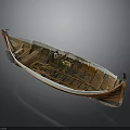 Old Wooden Water Transport Boat With Rustic Interior And Weathered Structure