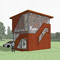 Modern Detached Villa With Wooden Exterior Large Glass Windows Geometric Roof And Surrounding Trees