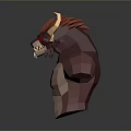 Stylized Low Poly Game Character with Muscular Build Red Hair Horns and Red Goggles