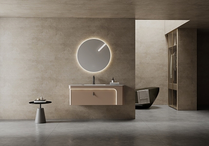 Modern Washbasin Round Makeup Mirror Smart Bathroom Cabinet 3d model