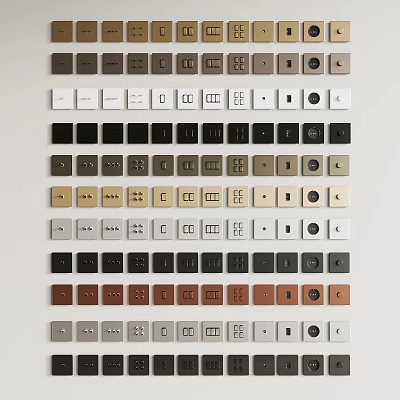 Various Colored Switch Panels With Different Designs Arranged In Rows For Home Use 3d model