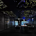 Luxury Modern Bar Interior With Colorful Ceiling Lights And Tables