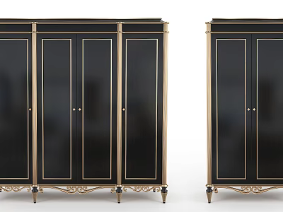 Elegant Black Wardrobes with Gold Decorative Borders and Carved Metal Feet 3d model