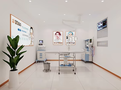 Modern Beauty and Hair Salon Interior With Treatment Bed Equipment Plants and Posters 3d model